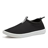Lands' End Slip On Water Shoes for Women, Quick Dry Neoprene Sport Womens Water Shoes with Drainage Holes for Beach or Pool, Blue or Black Swim Shoes Women, Adult Aqua Socks - Black/White, 11 Medium