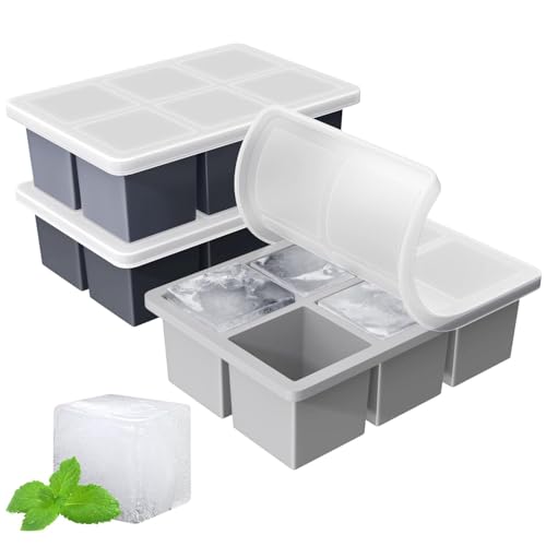 Image of Large Ice Cube Tray for Whiskey: FDDBI Big Square Ice Cube Maker for Cocktail - 3Pack Silicone Old Fashioned Ice Cube Trays - 2inch Huge Cubed Ice Trays for Whisky