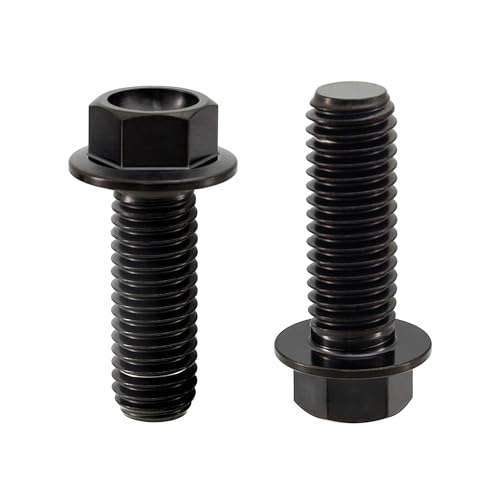Image of Rison Titanium Flanged Hex Head Bolt - M6x1.0x10mm, 6AL4V Aerospace Grade, Black Ti Bolt - Pack of 5