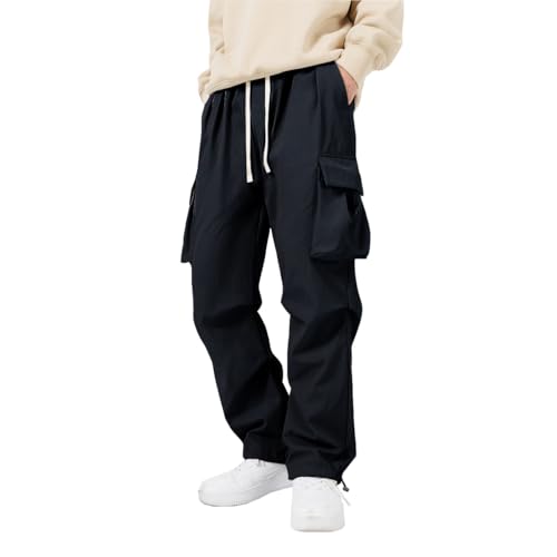 WZIKAI Men's Parachute Cargo Pants Trendy Casual Parachute Pant Baggy Drawstring Hip Hop Harem Pants with Pockets2