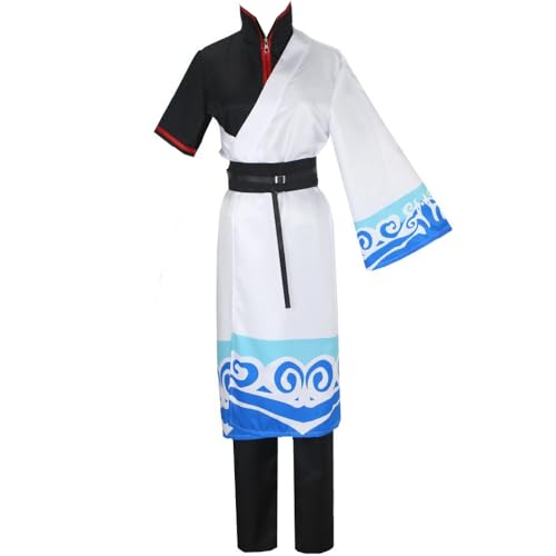Anime Sakata Gintoki Cosplay Costume Kimono Uniform Outfit Halloween for Women Men (White, L)