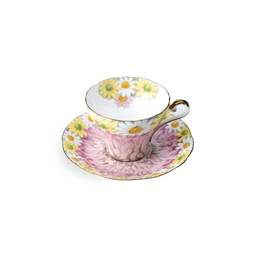 Aynsley Daisy Corset Fine Bone China Teacup and Saucer Set - 5.07oz Hand-Painted Gold-Trimmed Corset-Shape Set, Fancy Gift for Birthdays/Mother’s Day/Tea Lovers (Pink)