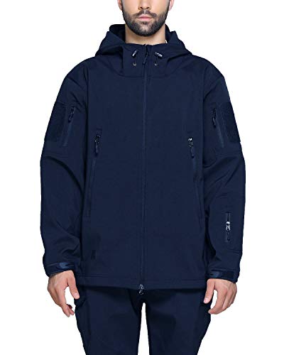 Yfnt Men's Outdoor Military Jackets Water-Resistant Softshell Windbreaker Fleece Lined Tactical Hooded Jacket, Us Large, Cn X-Large, Dark Blue #TOP3