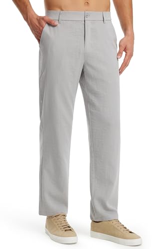 Libin Men's Imitation Linen Pants Beach Pants Lightweight Pants Casual Lounge Travel Pants, Light Gray 34W x 30L