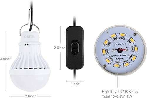 Onite Camping Lantern Light, Portable USB LED Tent Shed Light Bulb with Hanging Hook, Outdoor Light Waterproof Emergency Lamp for Hiking Fishing Camping/Patio/Garden/BBQPure White