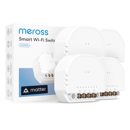 Meross Interruttore Smart WiFi MSS810 | Filo Neutro Richiesto | Switch per Controllo Luce | Comando Vocale & Controllo Remoto | Compatibile con Apple HomeKit, Alexa e Google Home | 4 PCS