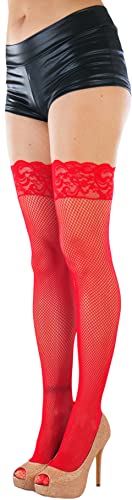 Image of ToBeInStyle Women's Wide Floral Lace Fishnet Thigh Hi Stockings