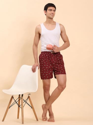 Image of B STORIES Bstories Men's Cotton Printed Boxer Shorts | Soft & Breathable Woven Cotton | Elastic Waist | Regular Fit | Comfortable Lounge & Sleepwear