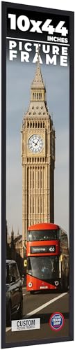 10x44 Frame Black Real Wood Picture Frame Width 0.75 Inches | Interior Frame Depth 0.5 Inches | Noir Classique Mid Century Photo Frame Complete with UV Acrylic, Foam Board Backing & Hanging Hardware