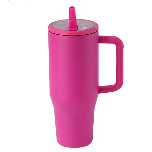 Image of 1200ML Stainless Steel Tumbler with Handle & Flip Straw | Leak Resistant, Insulated Water Bottle with Rubber Base | Travel, Gym & Car Cup Holder Friendly (Pink)