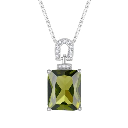 Emerald Cut Necklace 925 Sterling Silver Baguette Birthstone Pendant Necklace Jewelry Gifts for Women