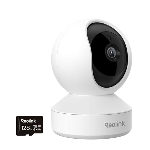 REOLINK E1 4MP Indoor Camera, Plug-in 2.4G WiFi Security Camera Wireless for Baby/Pet Monitor Bundle with 128G SD Card