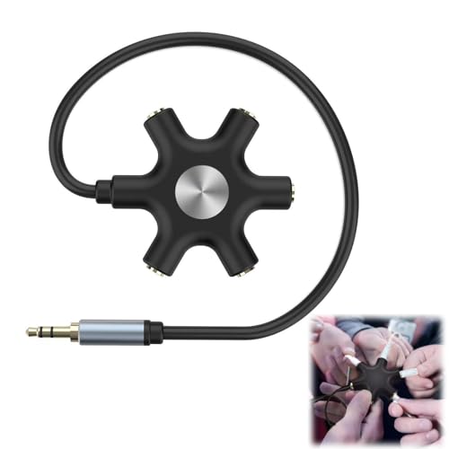 Wafuesh Divisor de Audio de 5 Jack Chapado en Oro – Conector para Auriculares Ideal para Conectar hasta Cinco Dispositivos en Aulas, Mezcla de Audio y Viajes, 5 en 1 Adaptador Jack 3,5 mm