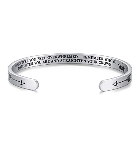 Whenever You Feel Overwhelmed Remember Whose Daughter You are and Straighten Your crown bracelet,Crown Inspirational Bracelets Personalized Gift for Mom Daughter Granddaughter Sister Best Friend Girls
