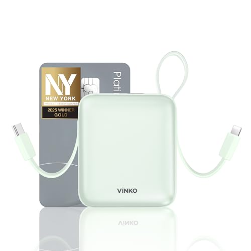 Power Bank 10000mAh, Mini Bateria Externa Carga Rapida con 2 Cables, PD 22,5W, Bateria Portatil Pequeña, Cargador Portátil movil USB C Compatible con iPhone 17 Serie Samsung Android (Verde)