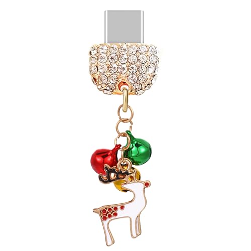 Bouchon anti poussière Type-C renne de Noël blanc, le petit cadeau idéal pour iPhone et Android