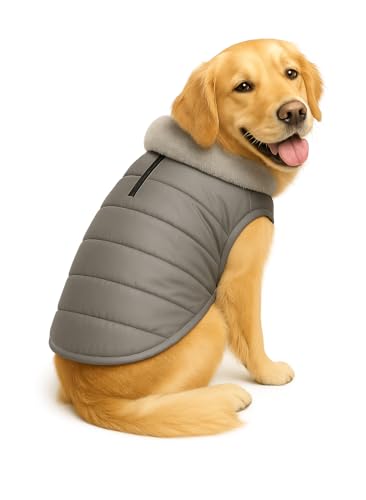 Image of The Pets Company Dog Winter Coat Jacket, Clothes, Windproof, Waterproof, Light Weight, Washable, Ultra Warm Thick Fleece Lined Dog Vest for Cold Weather Protection, (Grey, Large - 26 Inch)