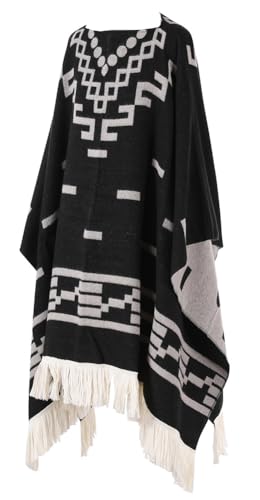 Bohemian Tassel Shawl Wrap Tasse Oversized Knitted Fringed Poncho Cloak Soft and Warm Cowboy Style Eastwood Retro Gift