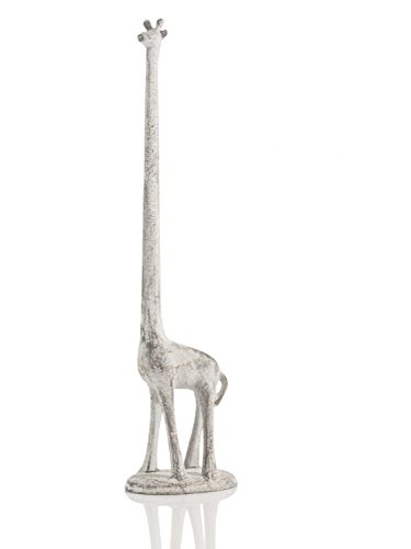 Paper Towel Holder or Free Standing Toilet Paper Holder- Cast Iron Giraffe Paper Holder - Decorative Bathroom Toilet Paper Holder or Stand Up Paper Towel Holder - Antique White by Comfify