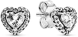 Pandora Timeless Women's Sterling Silver Elevated Heart Cubic Zirconia Stud Earrings
