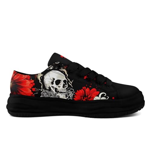 Gothic Skull Canvas Sneakers Unisex Lace-Up Punk Shoes for Streetwear, Casual Walking or Halloween2