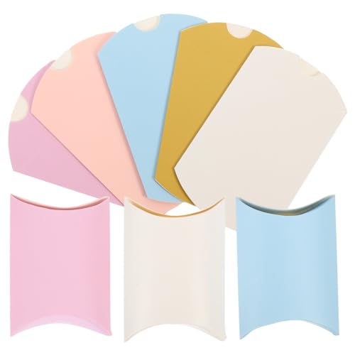 GOOHOCHY 100個 ペーパーピローボックス キャンディートリート用結婚式用折りたたみ式軽量パーティー 容器 ピンク紫金青白色各 お菓子や小物