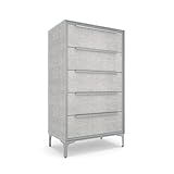 tinge Naima Premium Fabric Dresser - Strong Metal Frame, 5 Spacious Sag-Proof Drawers with Sleek Metal Handles - Premium & Durable Storage Solution for Your Home (Silver)