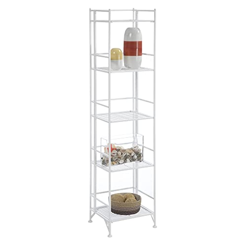 Image of Convenience Concepts Xtra Storage Shelves - 5-Tier Folding Metal Storage Shelves, Closet Organizer for Office, Laundry Room, Bedroom, Garage, Kitchen, Bathroom, White