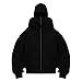 Boy's Balaclava Hoodie Fashion Double Hooded Zip Up Long Sleeve Windproof Athletic Sweatshirt with Warm Mask Black 9-10 Years