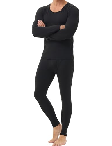 Winvote Thermal Underwear for Men Long Johns Fleece Lined Soft and Warm Set Base Layer for Cold Weather Black L