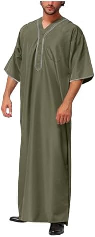 Kurta Men Big and Tall Mens Arab Thobe with Pocket Muslim Thobes for Men Stand Up Collar Mens Caftans Outdoor Breathable