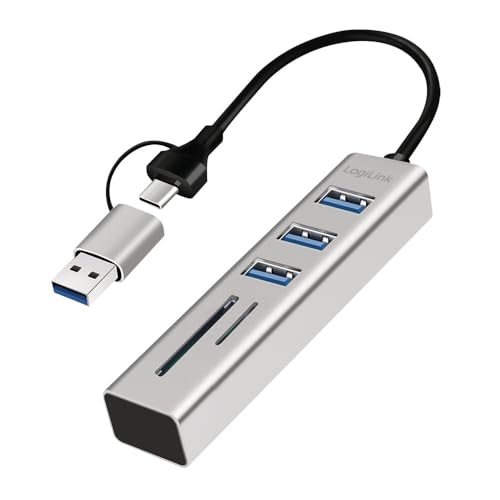 Logilink 076790 Hub Usb 3.2 3 Porte Usb-A, 2 Sd/Microsd Alluminio Silver Silver