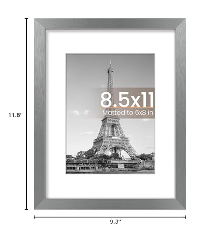 Image of upsimples 8.5 By 11 Picture Frame, Display Pictures 6x8 with Mat or 8.5 x 11 Without, Wall Hanging Photo Frames, Metallic Gray, 1 Pack