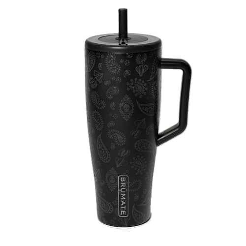 BrüMate Era 40 oz Tumbler with Handle and Straw | 100% Leakproof Insulated Water Bottle Tumbler with Lid and Straw | Made of Stainless Steel | Cup Holder Friendly | 40oz (Phantom Paisley)