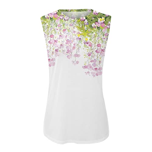 Sinpiling Womens Crew Neck Tank Tops Summer Solid Color/Tie Dye Print Sleeveless Top Casual Cami Shirts Pullover Blouses Pink #TOP4