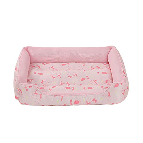 PP&DD 夏用 メッシュ材料 夏 ペット用クールベッド コーギー ブルードッグ 中型犬 犬猫 マット キュートスクエア 冷感地寝床 クエア ソファー 長持ち 洗える 丈夫 噛み耐え 耐久性 防水性 通気性 ひんやり おしゃれ 年中使え (L, ピンク)