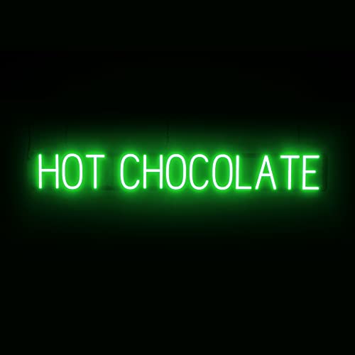 Image of SpellBrite LED Neon HOT CHOCOLATE Sign for Business - Green, 49 inch x 6 inch | Ultra-Bright Click-Together Signage for Cafes, with Visibility from 500 Feet - 8 Animations, 6 Brightness Settings