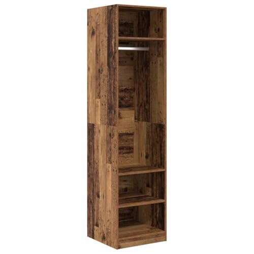 Teenpull Armario con estante de madera recuperada, 50 x 50 x 200 cm, material de madera independiente, espacio de almacenamiento para dormitorio, almacenamiento moderno con barra para colgar y