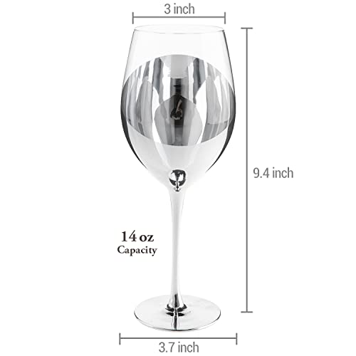 Mygift Modern Silver Long Stemmed Wine Glasses For White Or Red Wine With Elegant Angled Design, Set Of 4 #TOP5