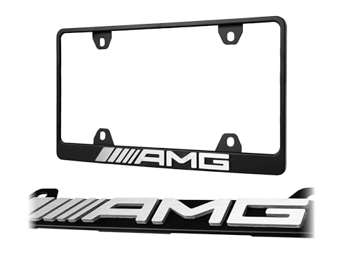 3D License Plate Frame Stealth Black Powder Coat UV Resistant Rust-Proof Steel 1pcs Plate Holder Compatible with AMG A C E S G CL SL CLE GLC GLE EQE EQS Class (3D SILVER ALLOY METAL RAISED LETTER)