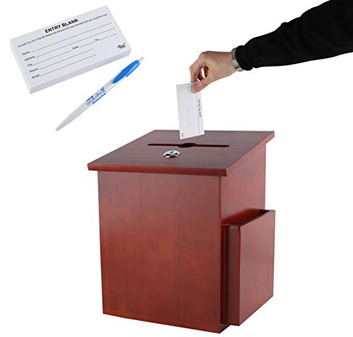 Rich Mahogany Wood Charity Donation & Suggestion Box Office Ballot Box With Pocket Comes With Locking Hinged Lid For Table Or Counter-Top Use (Dark Mahogany) #TOP5