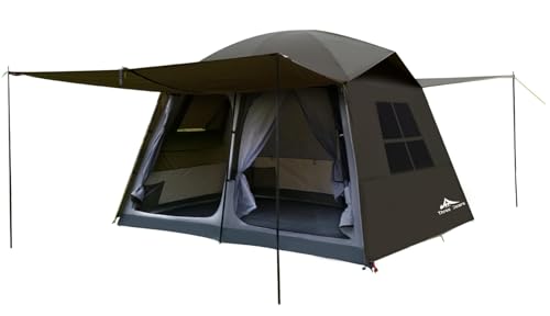 Three Bears 6-Person Tent, 3000mm Waterproof Double-Layer Tent with Room Dividers, Family Tent with Color-Coded Connection Buckles, Front and Rear Vestibules Can Be Set Up as Sunshade Canopies