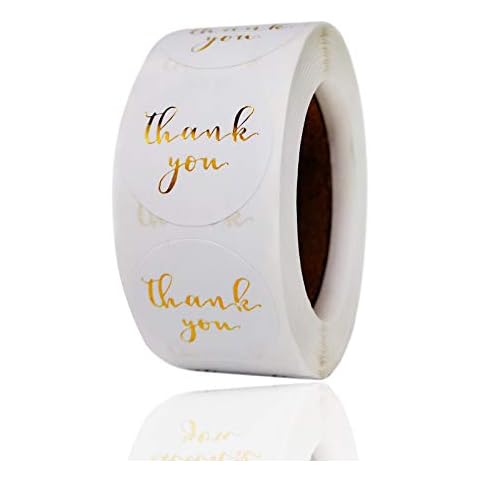 1" Thank You Stickers, Gold Foil Font Thank You Stickers Roll for Bubble Mailers, Packaging Bags, Boxes, Envelopes, Gifts Wraps for Sealing and Decoration, 500 Labels Per Roll… Cover