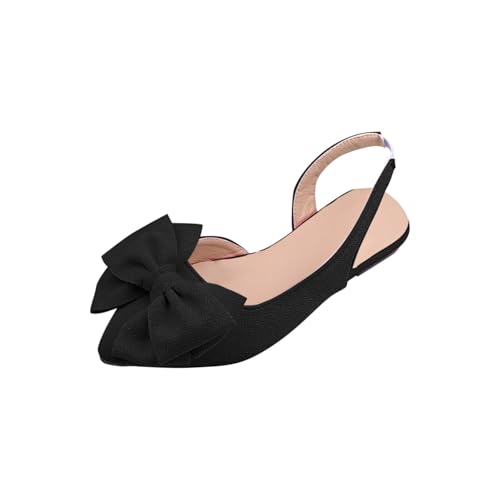 Bow Pointed Toe Dress Flat Shoes for Women Elastic Back Slingback Flats Fashion Casual Adjustable Ankle Strap Shoes