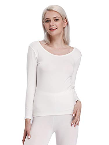 Liang Rou Scoop Neck Modal & Cotton Thermal Underwear Shirt for Women Off-White Medium (US 8 10)