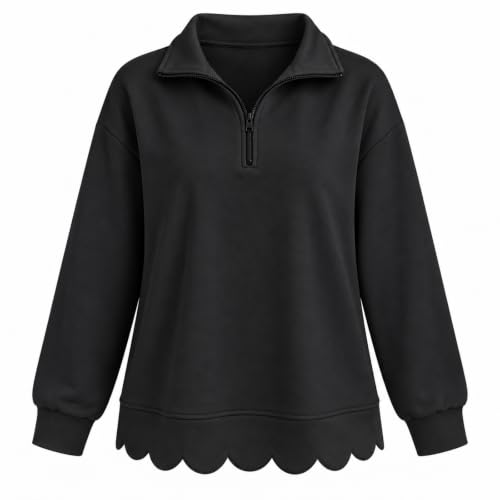 Scalloped Sweatshirt Women Fall Oversized Ruffle Half Zip Pullover Tops - image 3