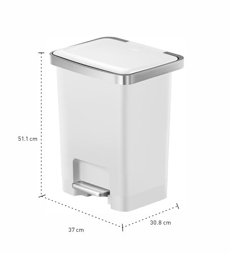 Image of Obsessions EKO 35L Plastic Step Bin with Pedal, Large Capacity Trash Can Ideal for Home, Kitchen and Office, White