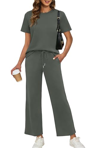 XIEERDUO Women's 2 Piece Lounge Set Fashion Travel Outfits Vacation Tracksuit Comfy Wide Leg Airport Loungewear S-3XL