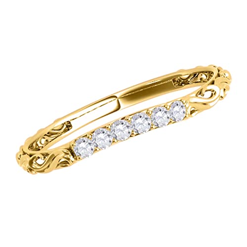 MauliJewels 0.10 Carat Diamond Curved Prong Setting Wedding Band in 14K Solid Gold3