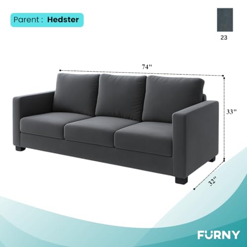 Image of FURNY Haster 3 Seater Fabric Sofa (Dark Grey) Premium Velvet Finish | Durable & Comfortable | Ideal for Living Room